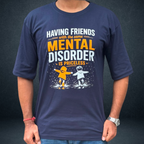 Funny Friendship Oversized T-Shirt front close up navy blue colour from Prospera Clothing