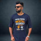 Funny Friendship Oversized T-Shirt front model wear navy blue colour from Prospera Clothing