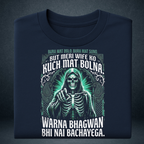 Men's navy blue Hindi graphic tshirt folded  Bura Mat Bolo husband wife quote green reaper print - Prospera