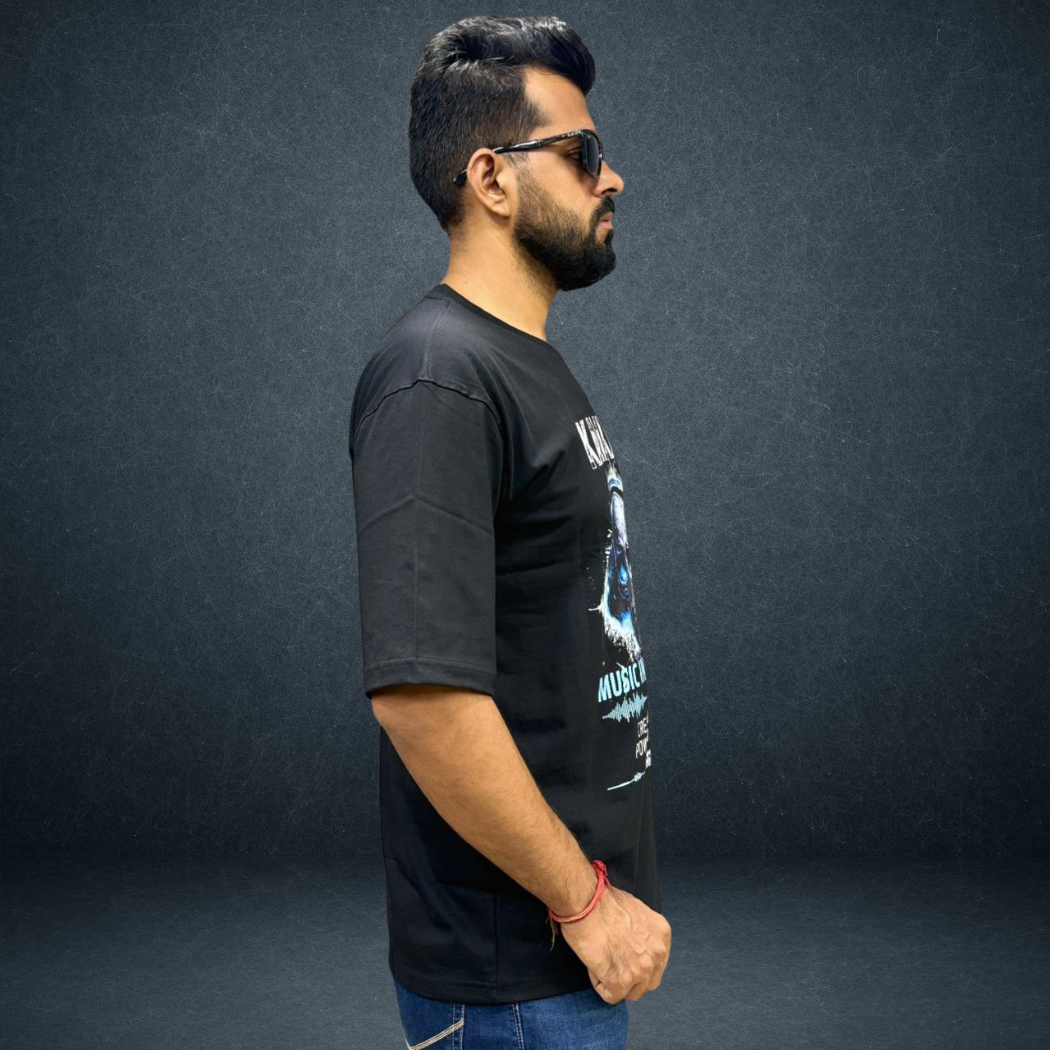 Kalakaar oversized graphic tee side view  drop shoulder fit  men's music t-shirt India