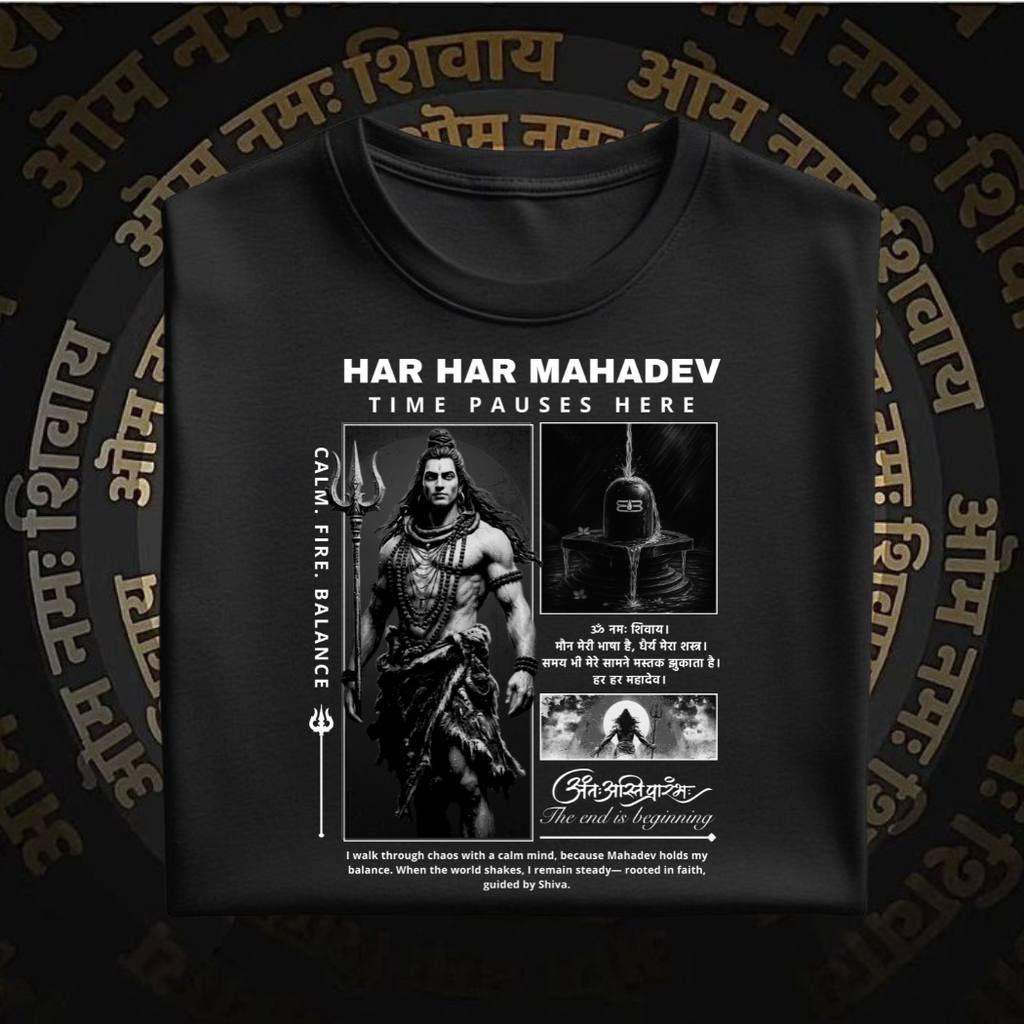 Mahadev graphic print oversized t-shirt black streetwear design
