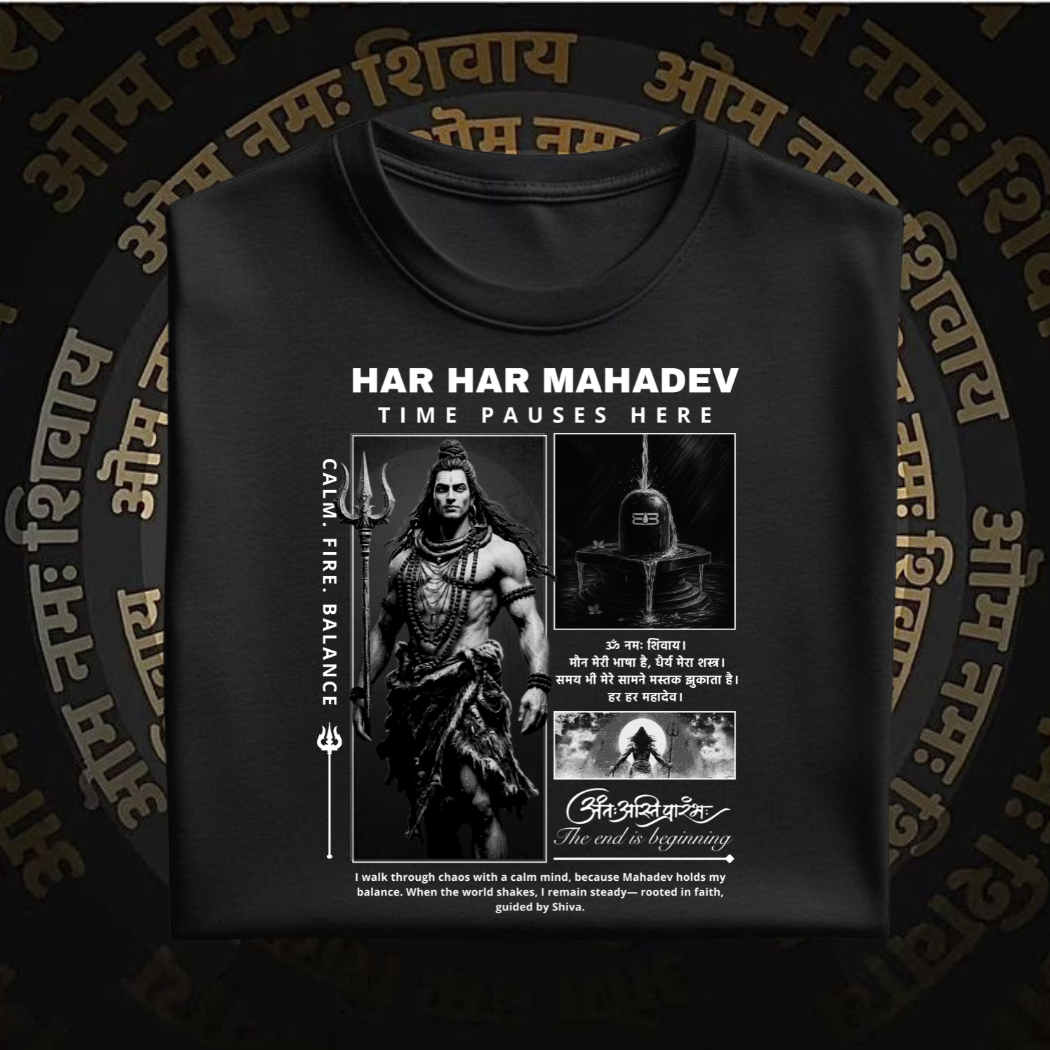 Mahadev graphic print oversized t-shirt black streetwear design
