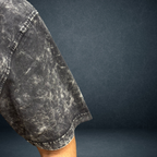 Mehnat Kam AI Zyada oversized acid wash t-shirt in black charcoal  sleeve view Indian streetwear brand Prospera