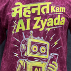 Mehnat Kam AI Zyada oversized acid wash t-shirt in maroon  front close up view  Indian streetwear brand Prospera