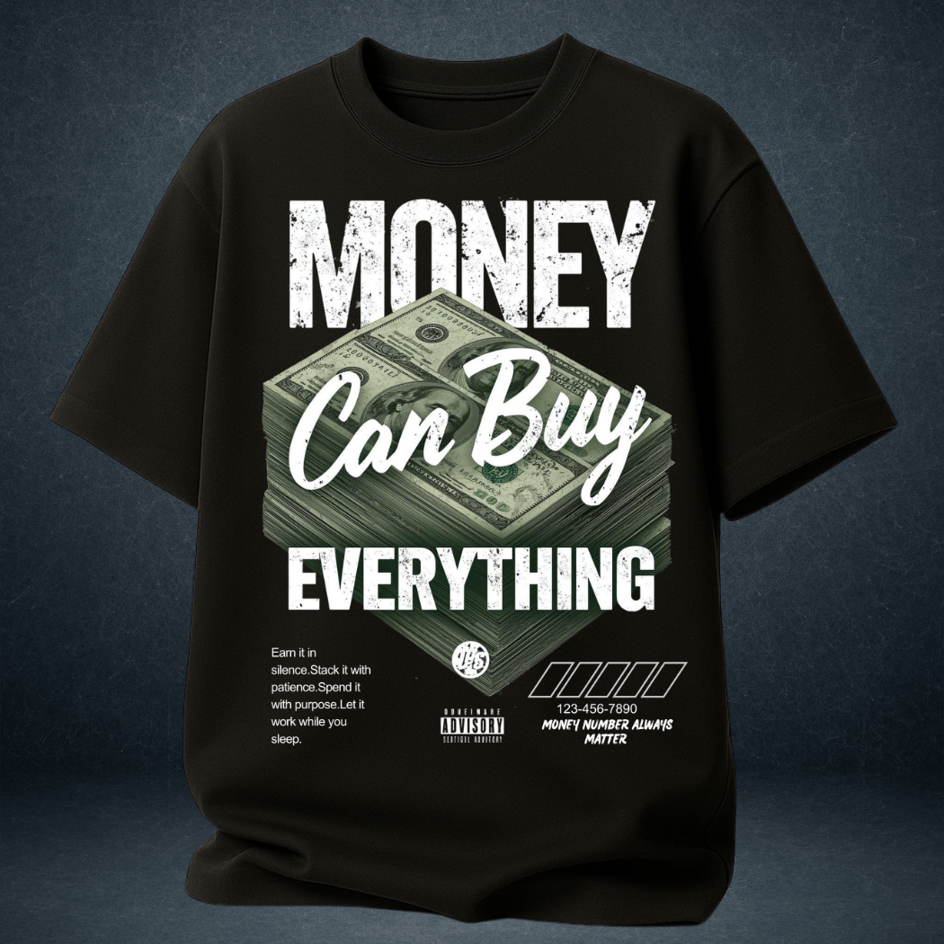Money Can Buy Everything graphic oversized tee in black  240 GSM premium cotton streetwear - Prospera Clothing India