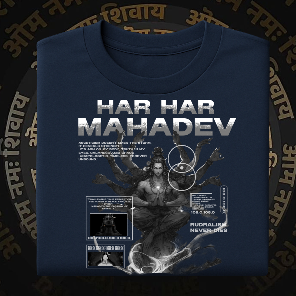 Oversized Mahadev navy blue streetwear t-shirt for men and women