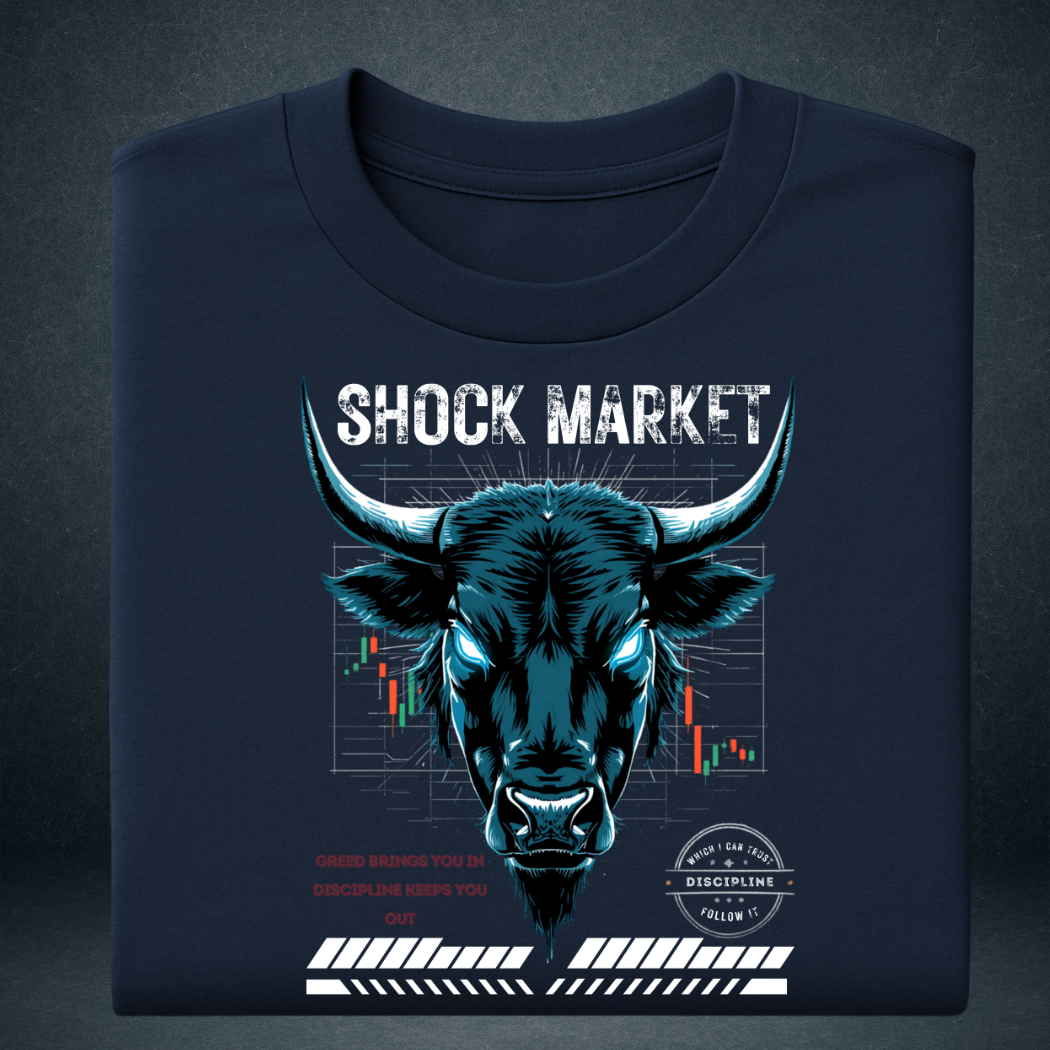 Folded navy Shock Market oversized tee 250 GSM unisex streetwear graphic tshirt by Prospera Clothing India