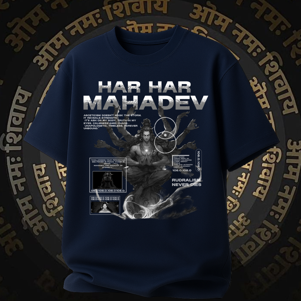 Mahadev unisex oversized cotton navy blue t-shirt front view