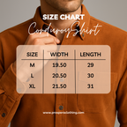 Prospera corduroy shirt size chart guide