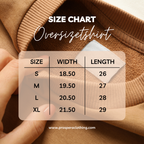 Prospera oversized t-shirt size chart measurement guide