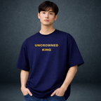 Prospera Clothing Uncrowned King navy oversized tshirt model wear front look - Punjab Kings streetwear India