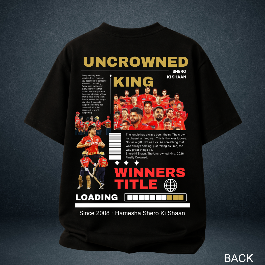  Uncrowned King oversized t-shirt black back graphic - Punjab Kings IPL 2026 fan tee Prospera