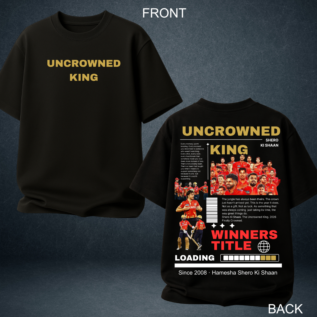 Prospera Clothing Uncrowned King black oversized tshirt front back - IPL fan merch India