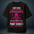 Women's black oversized graphic tshirt worn  Sweet Harmless pink skull husband quote - Prospera India